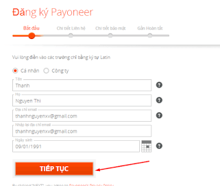 hướng dẫn đăng ký tài khoản Payoneer - Không phát hành thẻ